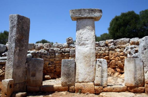Taulas on Menorca. Archaeological site of the tower in Gaumés. Site also includes a circular house, thought to belong to an important figure.